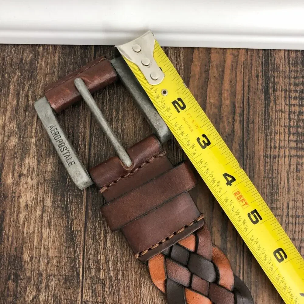 Aeropostale Y2K Wide Woven Leather Belt Rugged Durable Mens Size Medium Brown
